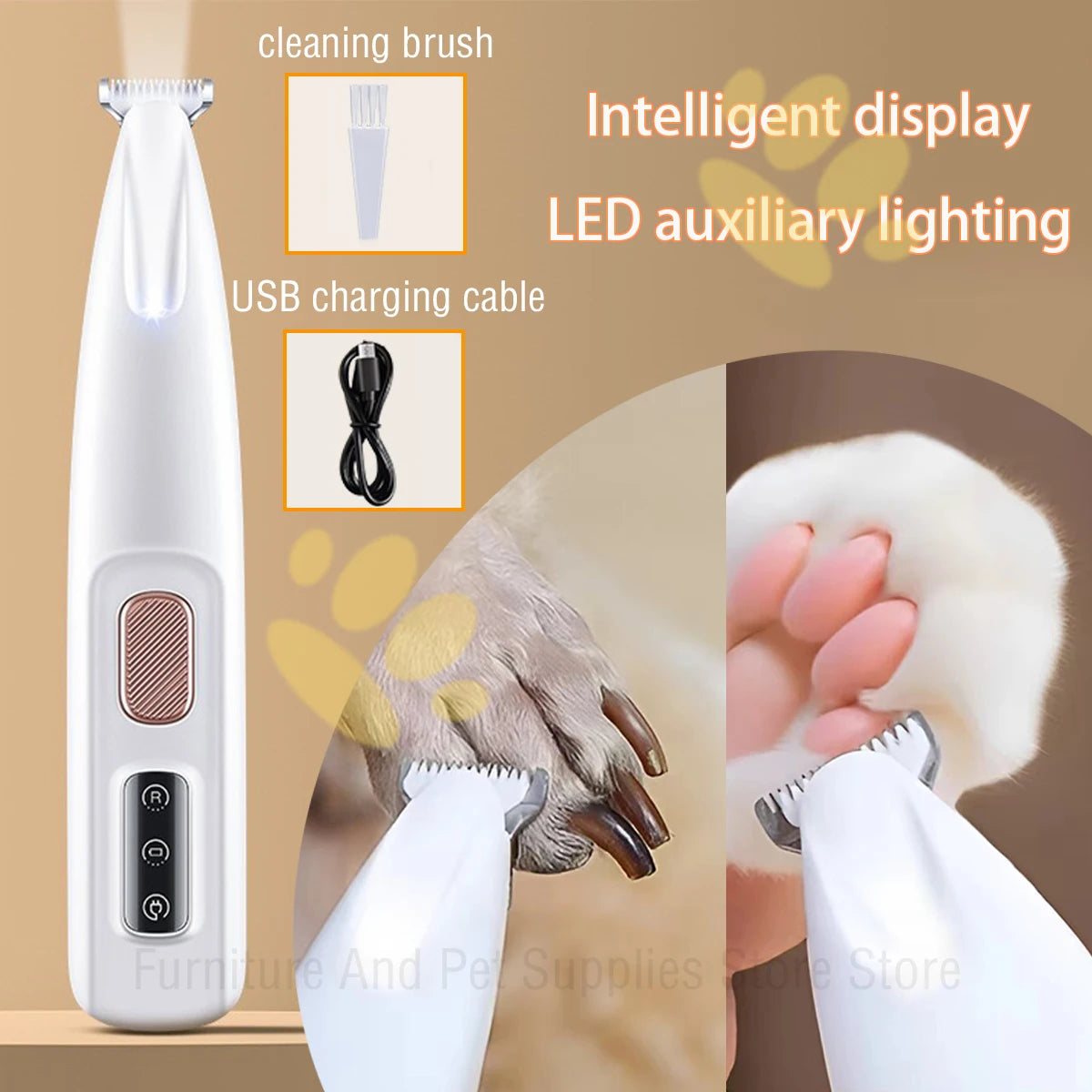 LED Dog Paw Trimmer with Waterproof Design