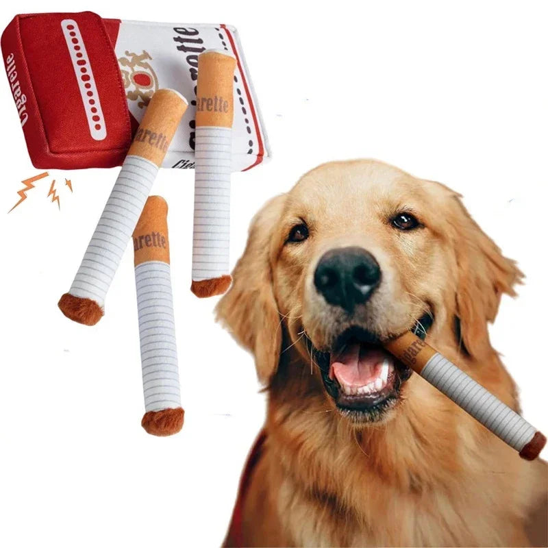 Funny Cigarette Plush Squeaky Dog Toy Gift